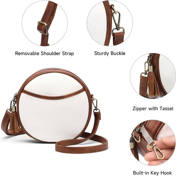 Vegan Leather Crossbody Bags for Women Circle Cross Body Shoulder Bag Purses Han - Picture 6 of 7